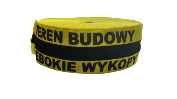 Taśma BHP ostrz.żół/czarn z nadruk GŁĘBOKIE WYKOPY
