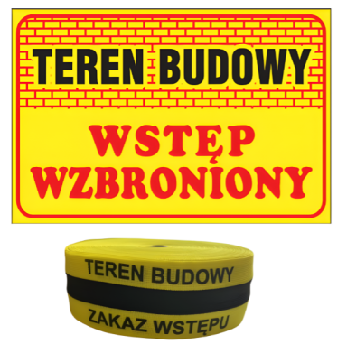 Kompletny zestaw z tablicą i taśmą ostrzegawczą "Teren budowy".