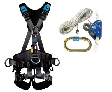 IRUDEK Zestaw asekuracyjny dla Fotowoltaiki - urządzenie samozaciskowe + szelki Expert 3PRO + lina