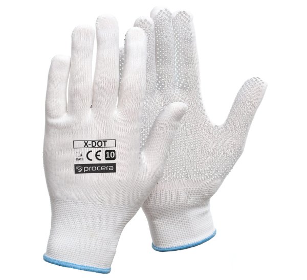 Rękawice robocze poliestrowe X-DOT – nakrapiane, EN 420, kat. I