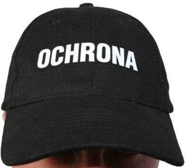Czapka z daszkiem OCHRONA – czarna golfówka z regulacją i nadrukiem - zdjęcie 2