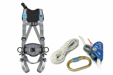 IRUDEK Zestaw asekuracyjny dla Fotowoltaiki - urządzenie samozaciskowe + szelki Expert 2PRO+ lina