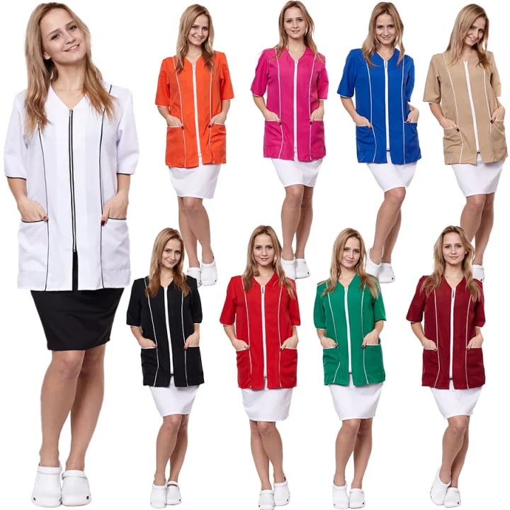 Fartuch damski DIANA z rękawem beżowy L-11771