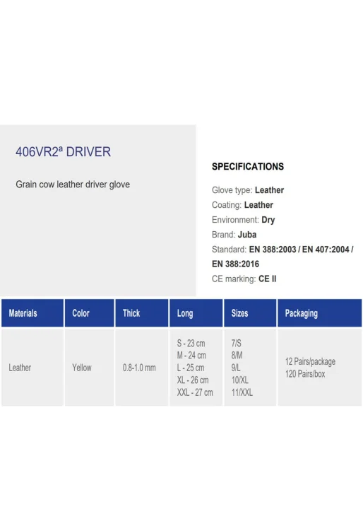 Rękawice robocze 406VR2 skóra licowa żółta JUBA10-6074